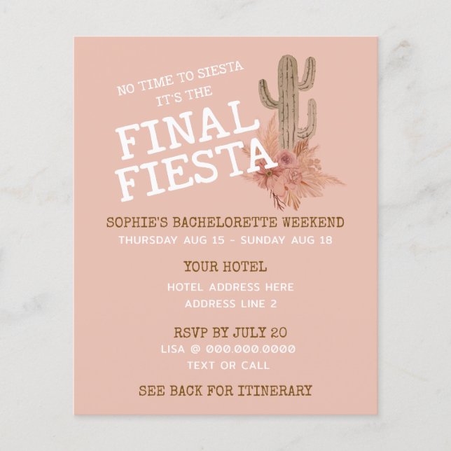 Budget Final Fiesta Itinerary Bachelorette Party  (Front)