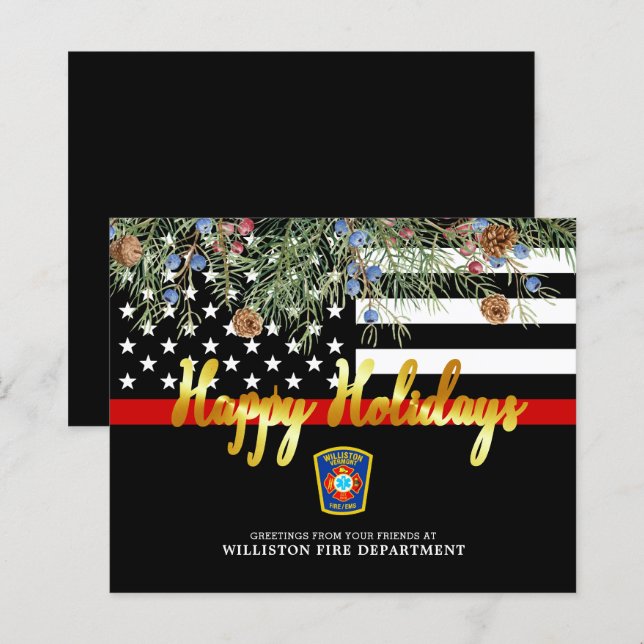 Budget Fire Department Thin Red Line Holiday Card (Front/Back)