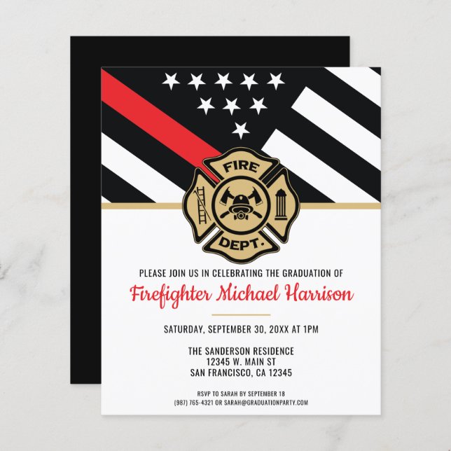 Budget Firefighter Academy Graduation Invitation (Front/Back)