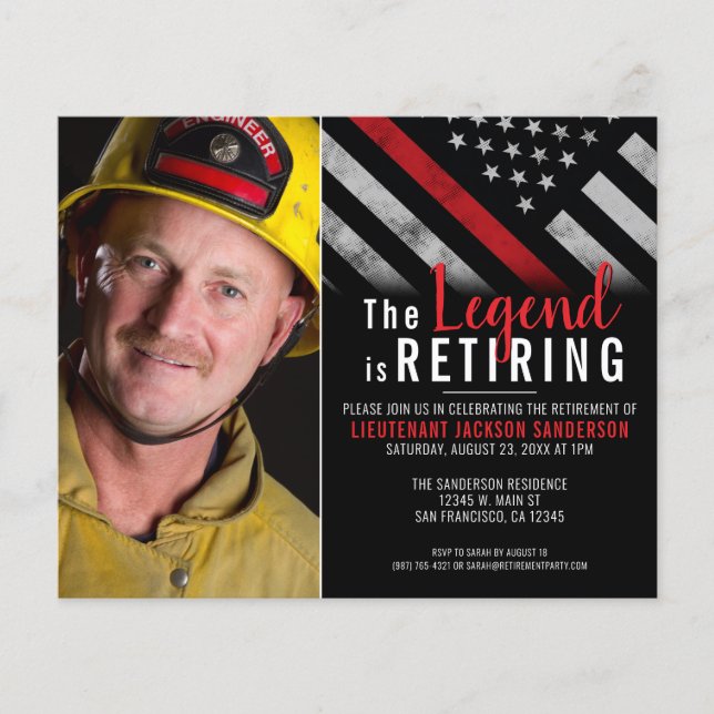 Budget Firefighter Photo Retirement Invitation (Front)