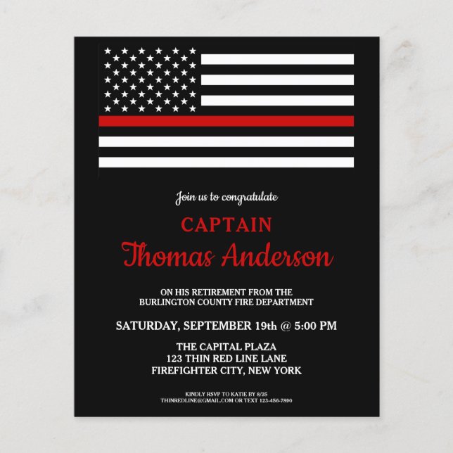 Budget Firefighter Retirement Invitations (Front)