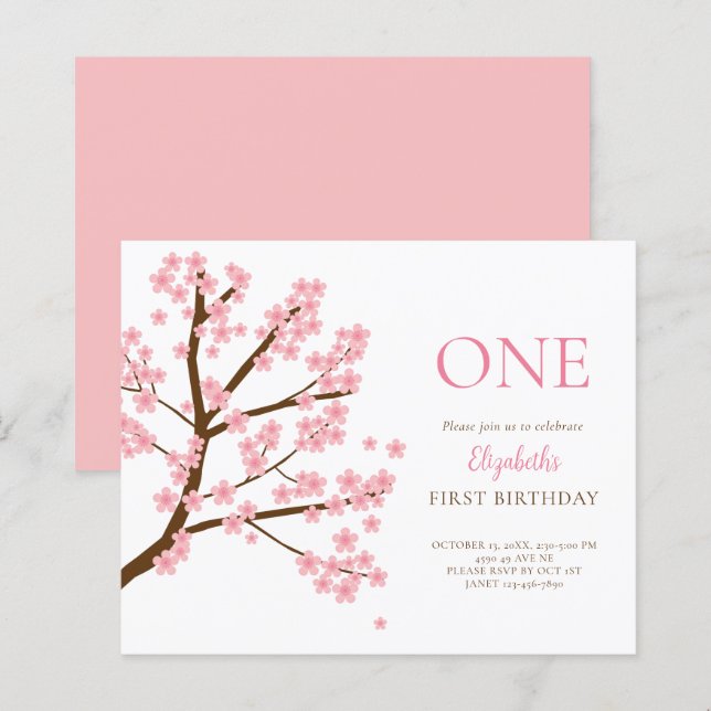Budget First Birthday Spring Cherry Blossoms Cute (Front/Back)