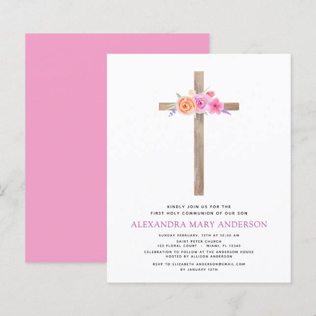 Budget First Holy Communion Pastel Floral Pink (Front/Back)