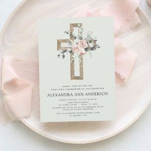 Budget First Holy Communion Sage Green Invitation