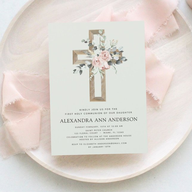 Budget First Holy Communion Sage Green Invitation (Creator Uploaded)