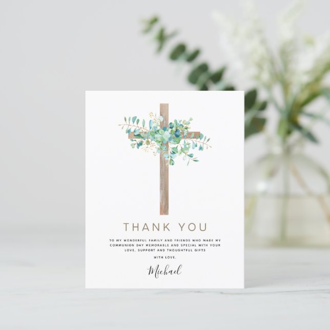 Budget First Holy Communion Thank You Eucalyptus (Standing Front)