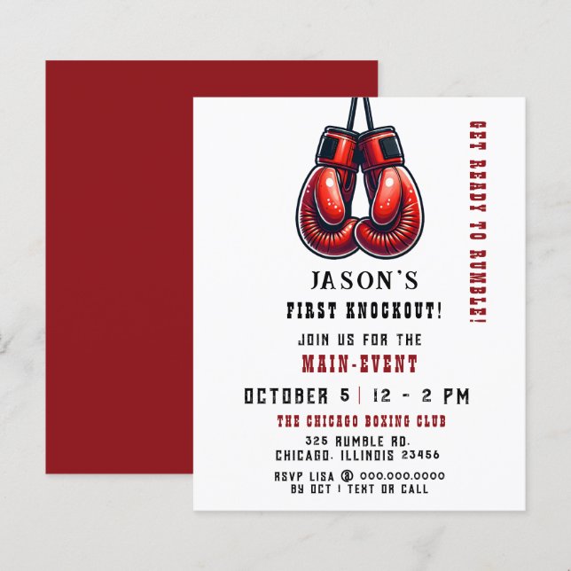 Budget First Knockout Boxing Birthday Invitation (Front/Back)