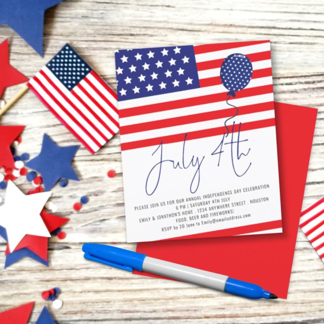 Budget Flag Balloon 4th July BBQ Invite (Creator Uploaded)