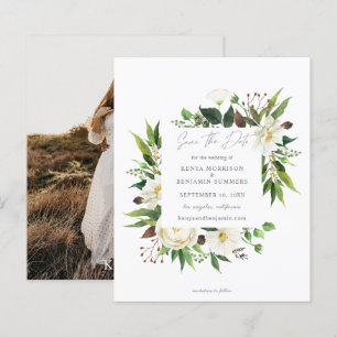Budget Fleurs Blanches et Feuillage Photo Carte de