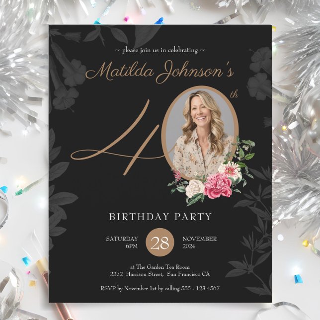 Budget Floral 40th Birthday Invitation (Budget Floral 40th Birthday Invitation)
