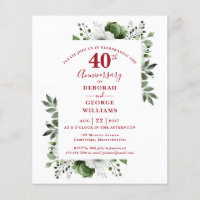 Budget Floral 40th Wedding Anniversary Invitation