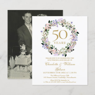 Budget Floral 50th Anniversary Photo Invitation