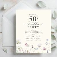 Budget Floral 50th Birthday Invitation