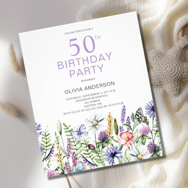 Budget Floral 50th Birthday Invitation Flyer (Creator Uploaded)
