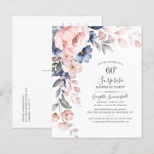 Budget Floral 60th Birthday Pink Script Invitation