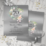 Budget Floral 70th Anniversary Invitation<br><div class="desc">Featuring a delicate watercolor floral greenery garland on a platinum foil effect background,  this chic botanical 70th wedding anniversary invitation can be personalized with your special anniversary information. The reverse features a matching floral garland framing your anniversary dates in elegant text. Designed by Thisisnotme©</div>