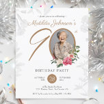 Budget Floral 90th Birthday Party Invitation<br><div class="desc">Budget Floral 90th Birthday Party Invitation. Celebrate life's big moments with a budget-friendly milestone birthday invitation that’s as beautiful as it is affordable. This floral-inspired design, featuring vibrant blooms, adds a touch of elegance to any celebration. Personalize it with a photo to create a keepsake that captures the essence of...</div>