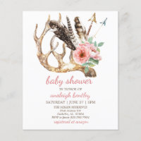Budget Floral and Antler Baby Shower Invitation