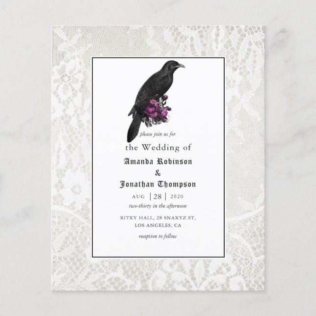 Budget Floral and Lace Gothic Wedding Invitation Flyer (Front)