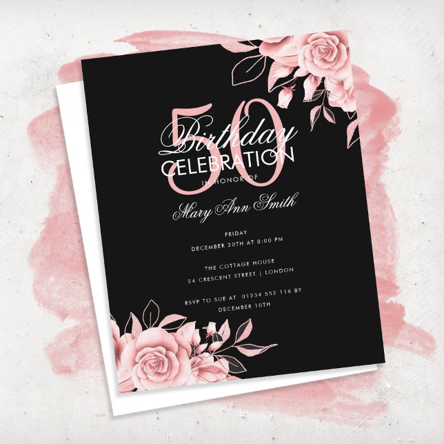 Budget Floral Birthday Party Rose Gold & Black (Creator Uploaded)
