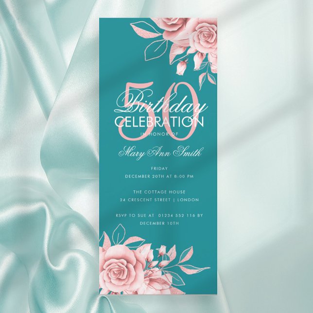 Budget Floral Birthday Party Rose Gold Teal  (Creator Uploaded)
