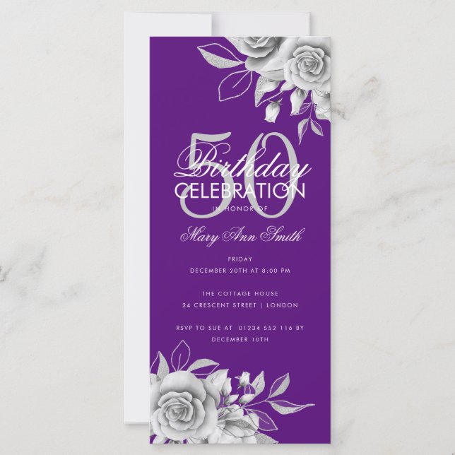 Budget Floral Birthday Party Silver Purple  (Front)