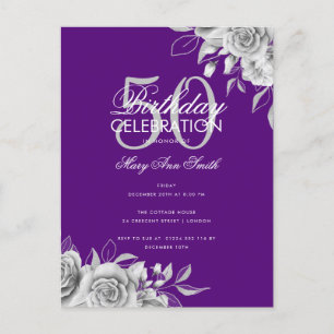 Budget Floral Birthday Party Silver & Purple  Postcard