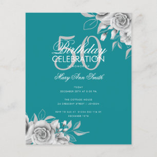 Budget Floral Birthday Party Silver & Teal 