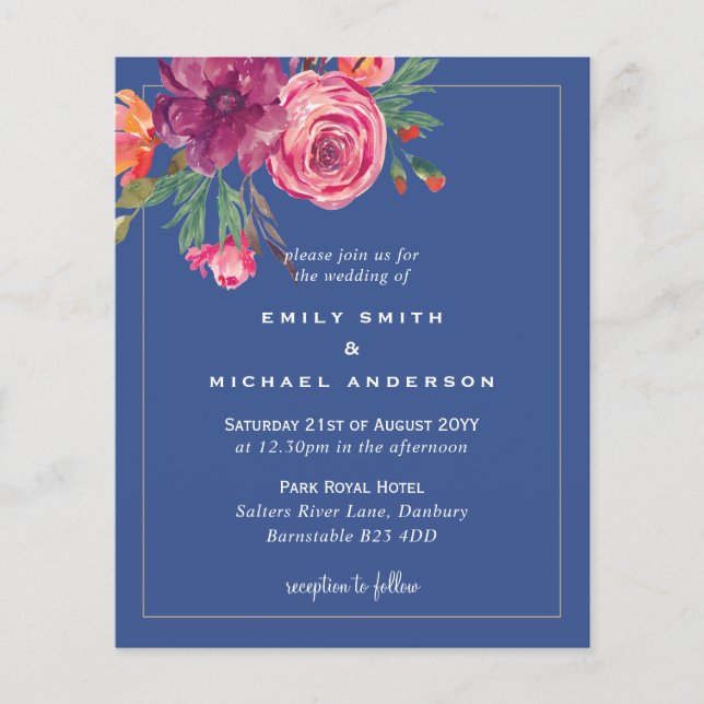 Budget Floral Blue Burgundy Pink Orange Wedding (Front)