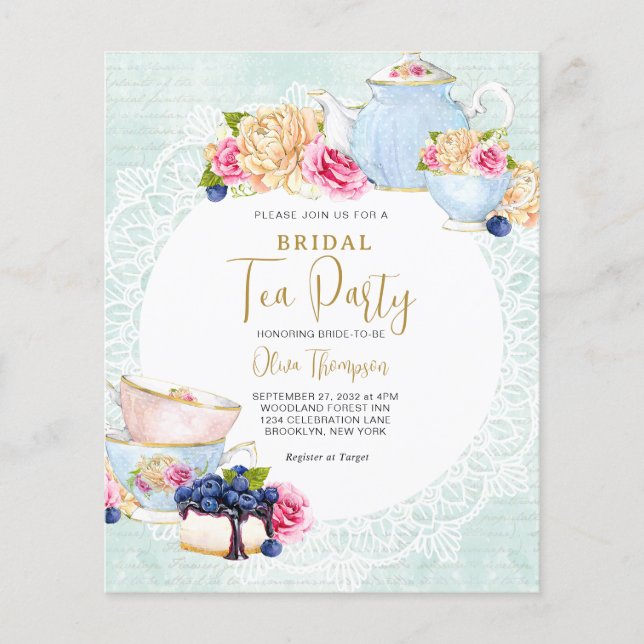BUDGET Floral Blueberry Teapot Bridal Tea Party (Front)