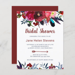 Budget floral boho chic bridal shower invitations