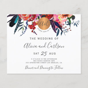 Budget floral boho monogrammed wedding invitation flyer