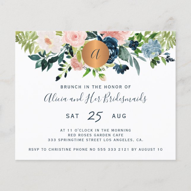 Budget floral bridesmaids brunch invitation flyer (Front)