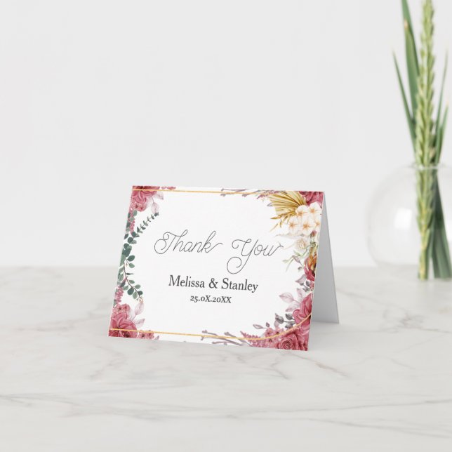 Budget Floral Burgundy Gold Eucalyptus Thank You (Front)