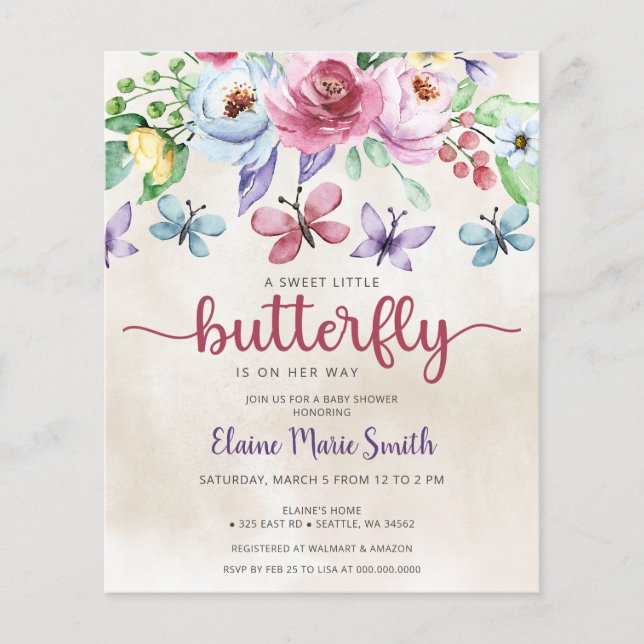 Budget Floral Butterfly Garden Baby Shower  (Front)