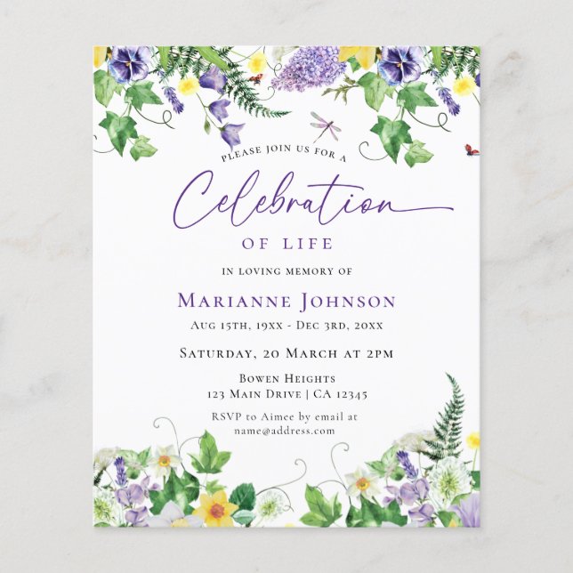 Budget Floral Celebration of Life Funeral Flyer (Front)