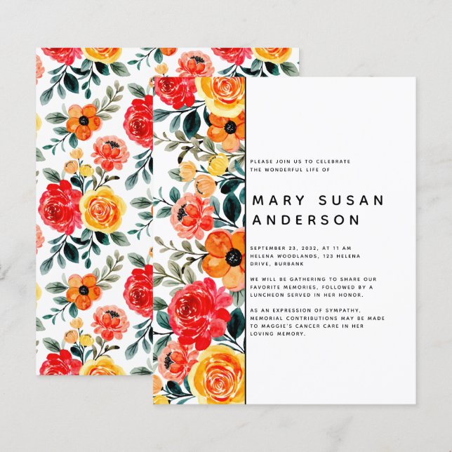 BUDGET Floral Celebration of Life Invitation (Front/Back)