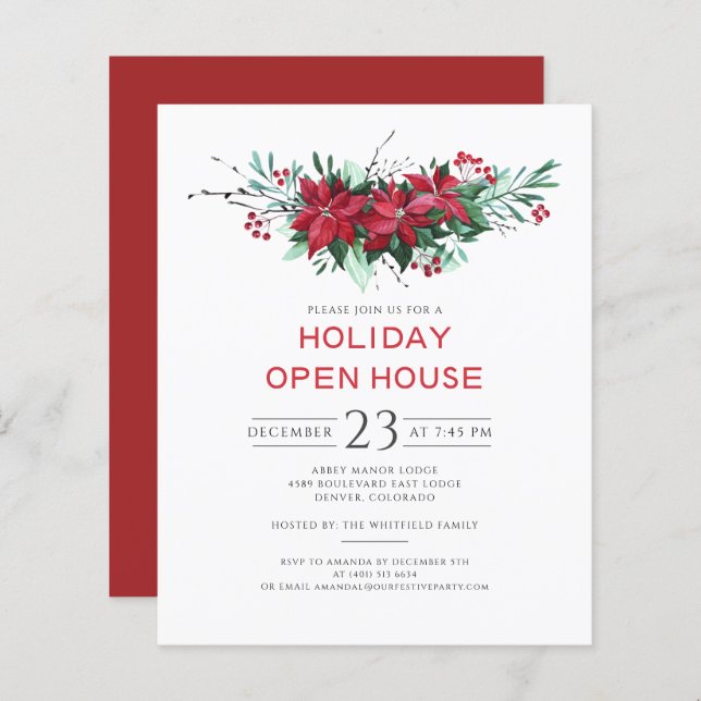 Budget Floral Christmas Open House Invitation (Front/Back)
