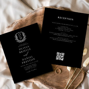 Budget Floral Crest Monogram Wedding QR Code