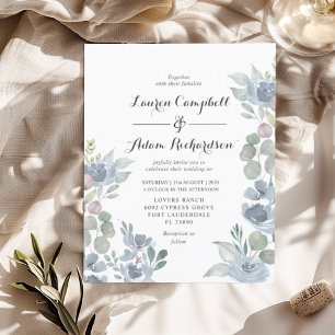 Budget Floral Dusty Blue Wedding Invitation  