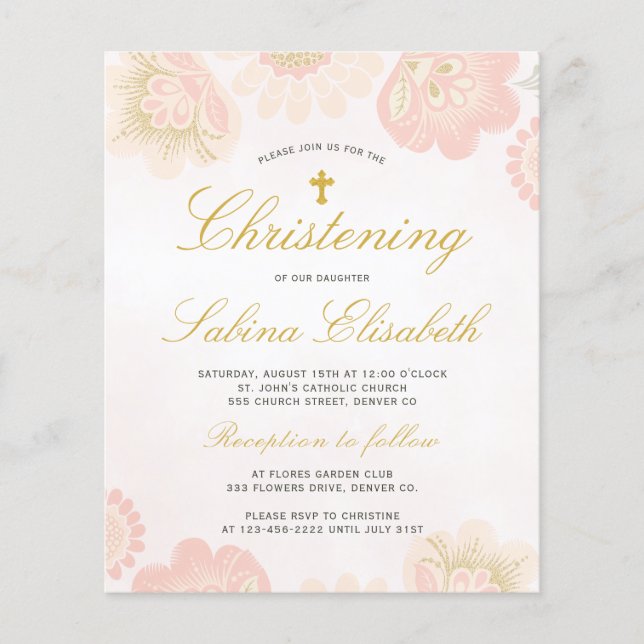 Budget floral elegant Christening Invitation Flyer (Front)