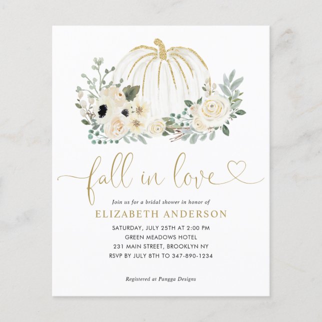 Budget Floral Fall in Love Pumpkin Bridal Shower Flyer (Front)
