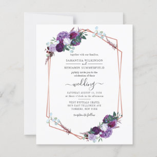 Budget Floral Geometric Script Wedding Invitation
