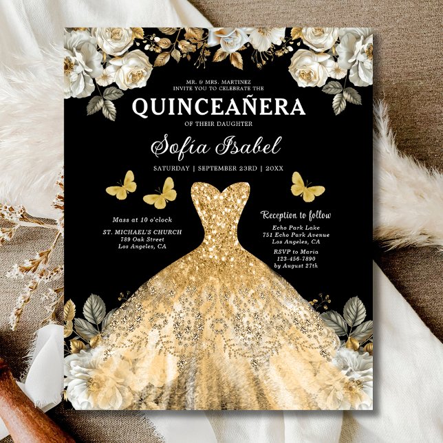 Budget Floral Gold Butterfly Princess Quinceanera (Creator Uploaded)