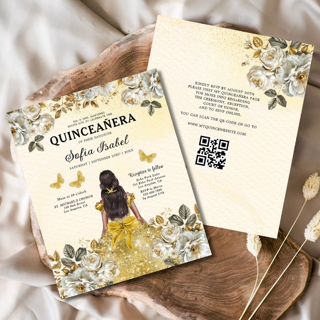 Budget Floral Gold QR Code Princess Quinceanera (Creator Uploaded)