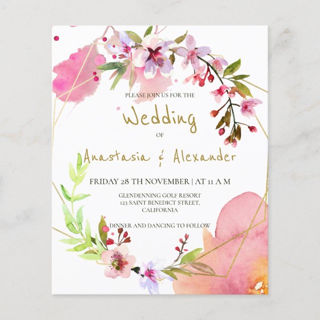 Budget/Floral & Greenery/Wedding Invitation. Flyer (Front)