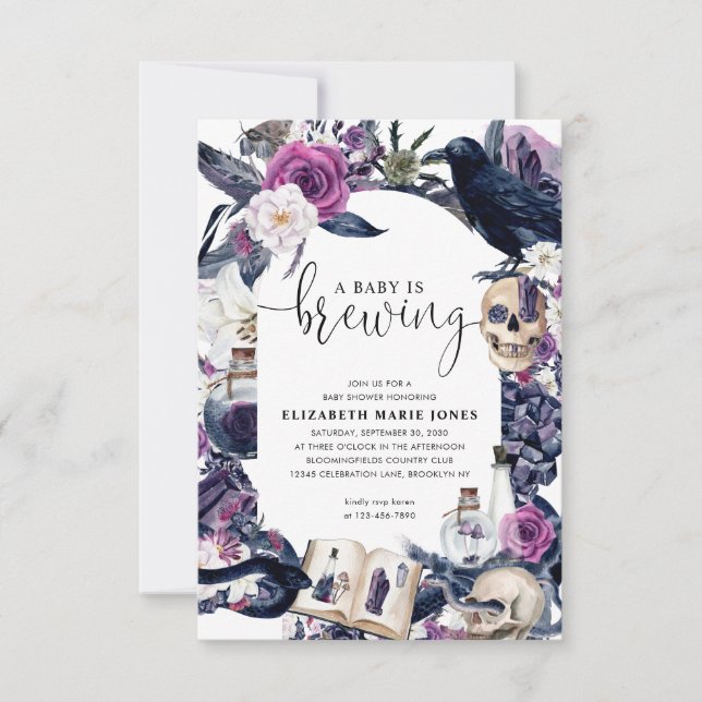 Budget Floral Halloween Baby is Brewing Shower Card (Front)