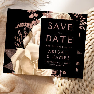 Budget Floral Ivory Rose Gold Save the Date