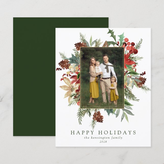 Budget Floral Joyeuses Fêtes de Noël Carte photo (Devant / Derrière)
