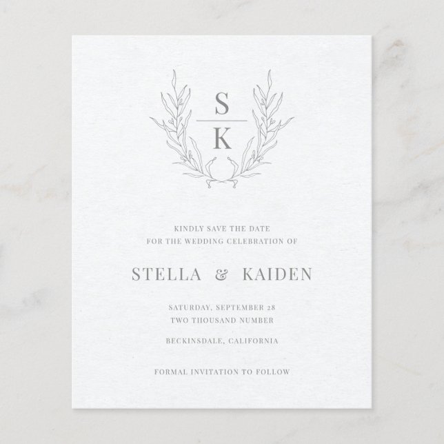 Budget Floral Leaves Sketch Wedding Save The Date (Front)